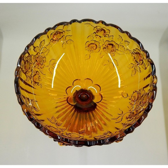 Fenton Cabbage Rose Amber Compote Pedestal Bowl Candy Dish - Picture 9 of 12